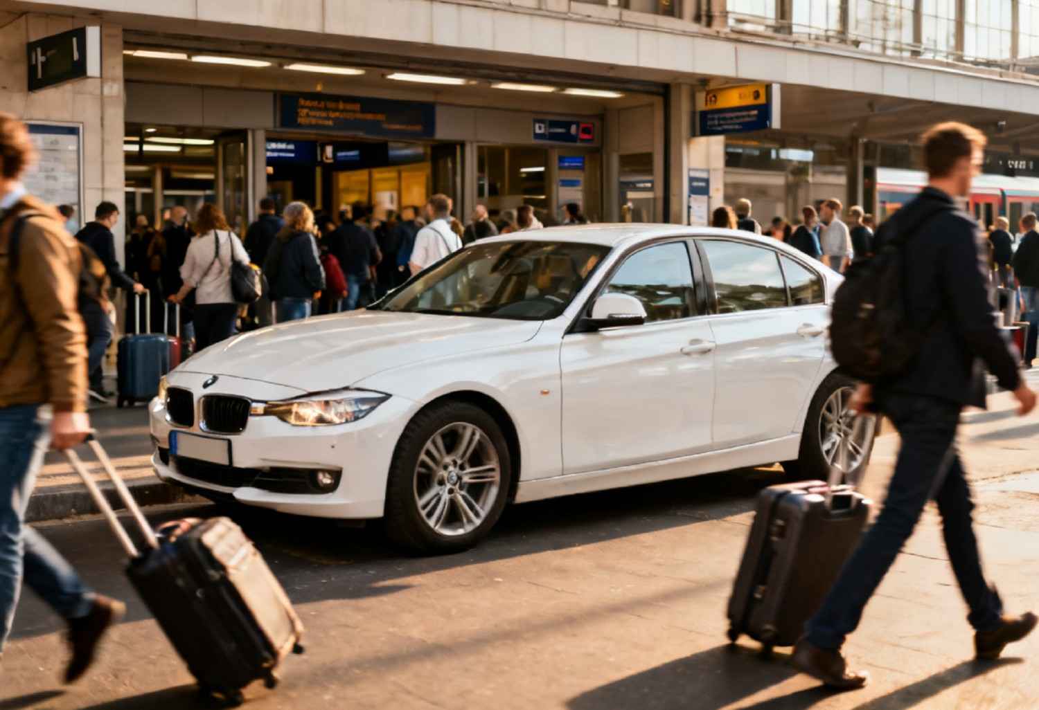 saloon car at train station